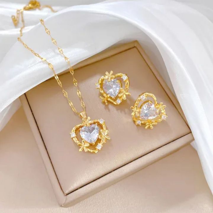 Parure de bijoux en acier inoxydable 2 pièces F308 Boucles d&#39;oreilles et Collier