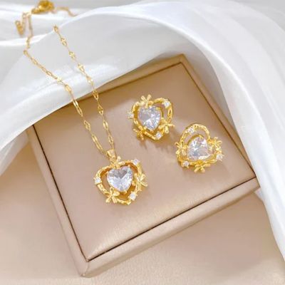 Parure de bijoux en acier inoxydable 2 pièces F308 Boucles d&#39;oreilles et Collier