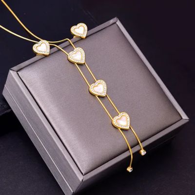 Parure de bijoux Coeur Strass en acier inoxydable 2 pièces Boucles d&#39;oreilles et Collier