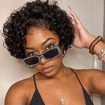Perruque Afro Curly vrais cheveux humains Remy 12A Dentelle Frontale transparente 13&quot;x4&quot; Densité 180% longueur 8&quot;