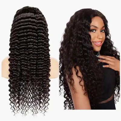 Perruque ondulée Deep Wave vrais cheveux humains Remy 12A Dentelle Frontale transparente 13&quot;x4&quot; Densité 180% longueur 18&quot;
