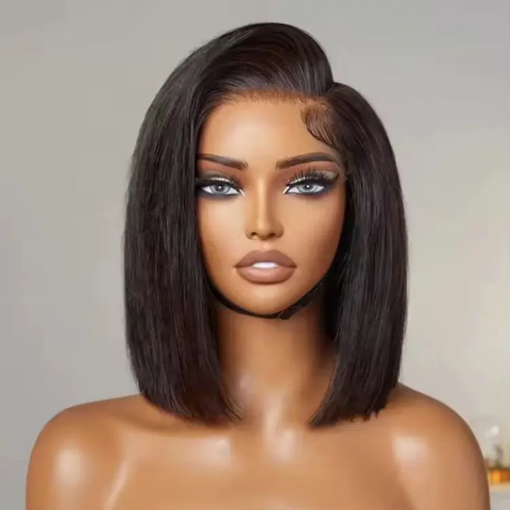 Perruque lisse vrais cheveux humains Remy 12A Dentelle Frontale transparente 13&quot;x4&quot; Densité 220% longueur 10&quot;