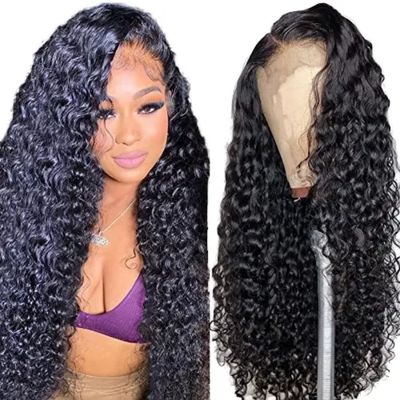 Perruque ondulée Water Wave vrais cheveux humains Remy 12A Dentelle Frontale transparente 13&quot;x4&quot; Densité 220% longueur 16&quot;