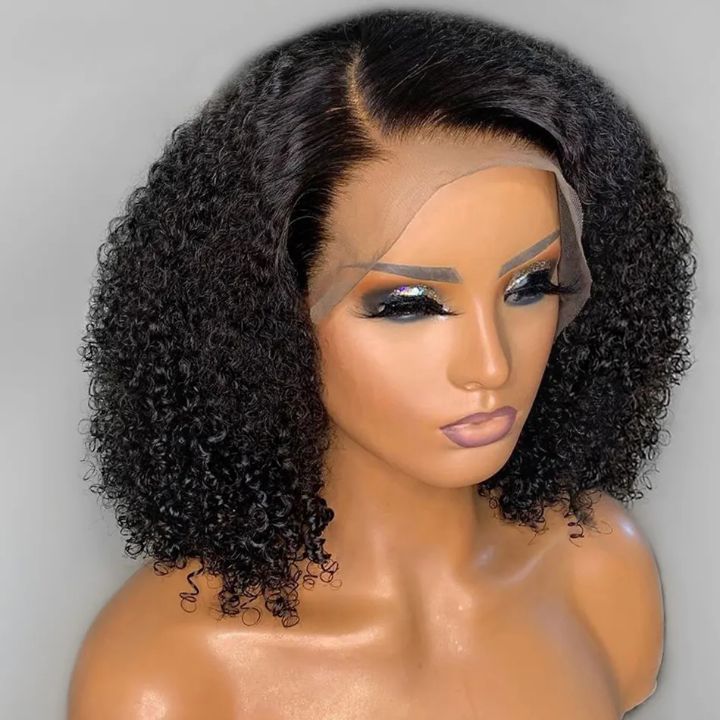 Perruque ondulée Kinky Curly vrais cheveux humains Remy 12A Dentelle Frontale transparente 13&quot;x4&quot; Densité 150% longueur 10&quot;