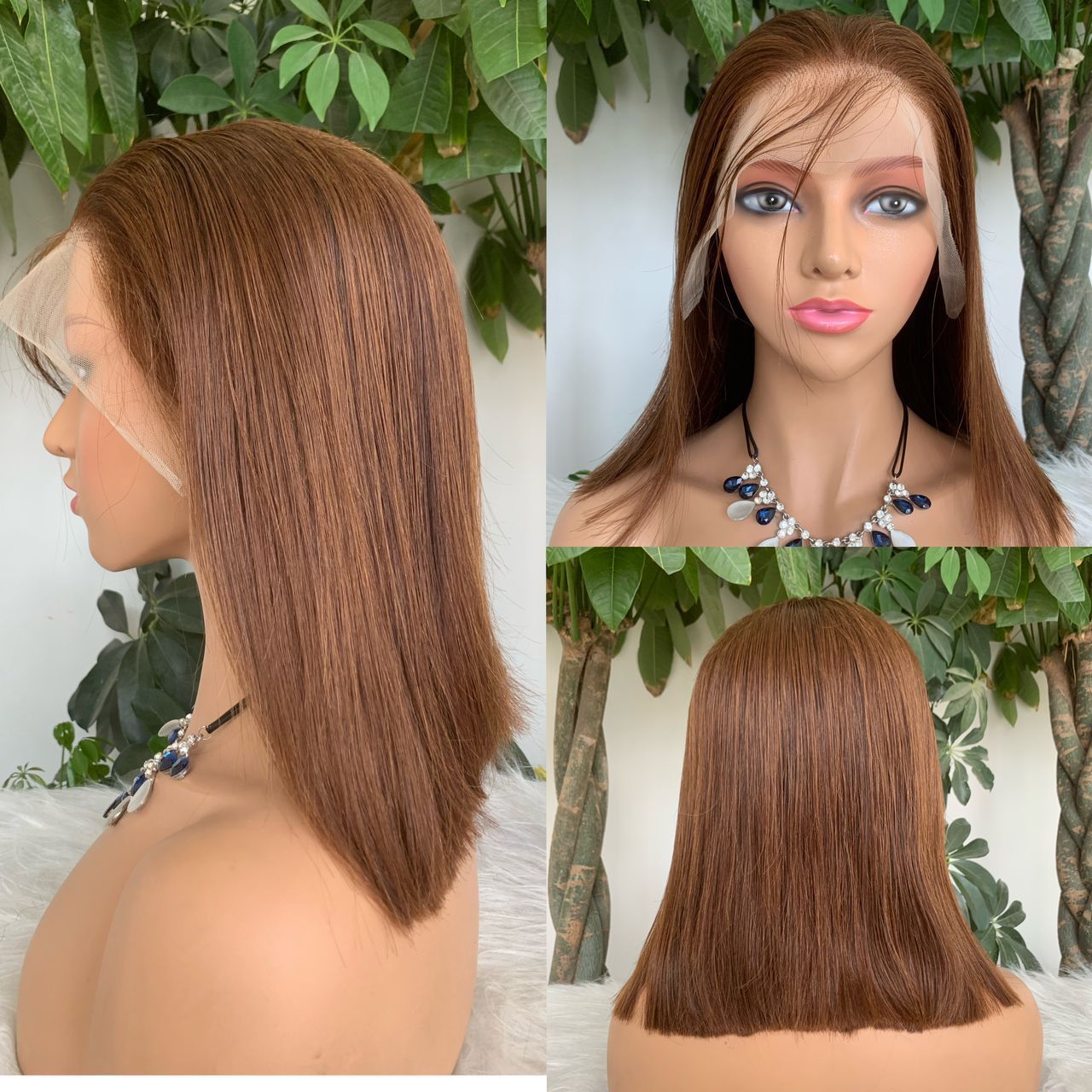 Perruque marron clair #4 lisse droite vrais cheveux humains Remy 12A Dentelle Frontale transparente 13&quot;x4&quot; Densité 150% longueur 10&quot;