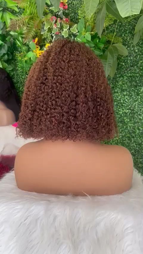 Perruque marron #4 Kinky Curly vrais cheveux humains Remy 12A Dentelle Frontale transparente 13&quot;x4&quot; Densité 150% longueur 14&quot;