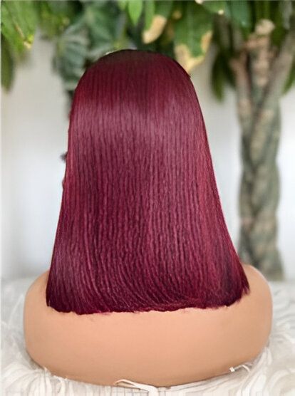 Perruque Rouge Bordeaux 99J Lisse vrais cheveux humains Remy 12A Dentelle Frontale transparente 13&quot;x4&quot; Densité 150% longueur 14&quot;