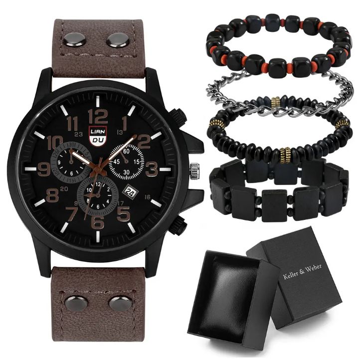Ensemble 5 PCS Montre et 4 bracelets pour homme + boîte à montre