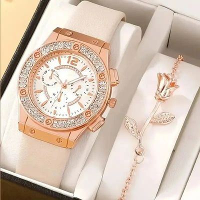 Ensemble Montre et Bracelet Floral Fashion pour femme,  Boîte à montre offerte