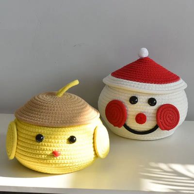 Panier de rangement mignon en forme de dessin animé enfant coton tricoté fait main pour décoration maison salon dessus de table stockage divers clé oeuf boîte de rangement