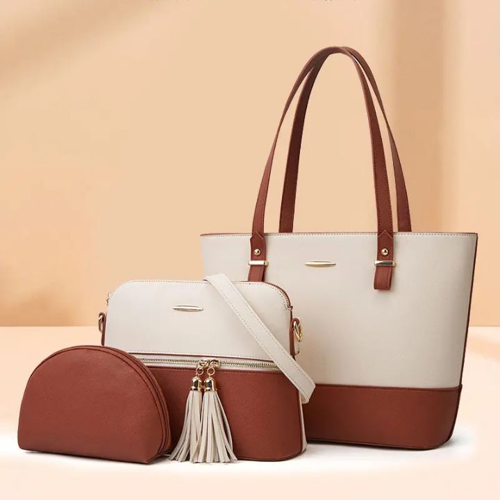 Ensemble 3 Pièces de sacs à main élégants pour dames: sac fourre-tout, cabas et pochette, en Cuir PU de haute qualité