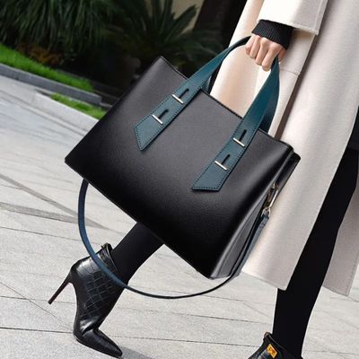 Sac à main Fourre-tout noir - bleu élégant en Cuir PU de haute qualité