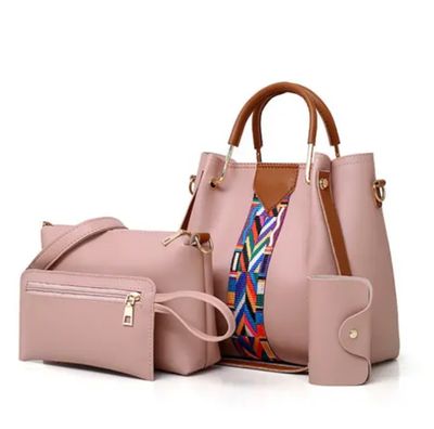 Ensemble 4 pièces de sac à main femme décontracté élégant imprimé de qualité supérieure: sac seau fourre-tout, sac bowling, pochette et porte-feuille, en Cuir PU  de haute qualité