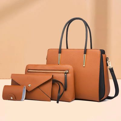 Lot de 4 pièces de Sacs à main de travail, sacs de voyage, pour dame de qualité supérieure: sac fourre-tout avec mini-portefeuille offert, trousse et pochette, en Cuir PU de haute qualité