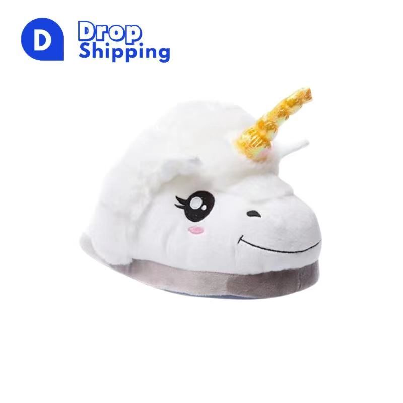 Women's New Winter Home Slides Fluffy Sexy Slipper with Fur Anti-Slippery Unicorn Sneaker in TPR Outsole for Autumn