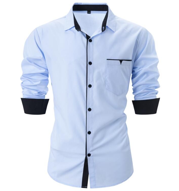 Men Solid Color Long Sleeve Shirt Business Casual Men's Office Work Shirt Turn-down Top