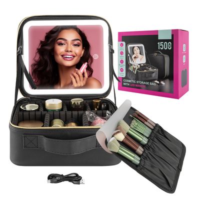 Portable Led Desk Storage Cosmetic Mirror Organize Handle Cosmetic Bag Makeup Bag With Led Light