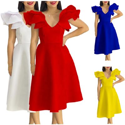 Latest Design Summer Elegant Evening Dresses 2024 Ruffle Short Sleeve High Waist A-line Banquet Party Dress for Women