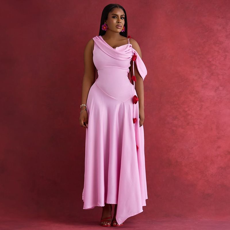 Boutique 2025 Summer New Style Temperament Design Sense Off Shoulder Medium Long Slim Fit Women's Dress