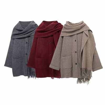 Women's Clothing Autumn and Winter New Retro Single-breasted Thick Loose Scarf Knitted Jacket