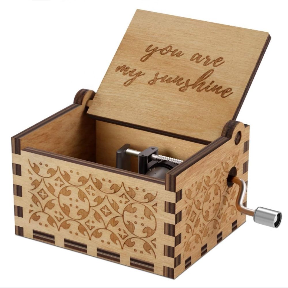 You Are My Sunshine Wood Music Boxes,Laser Engraved Vintage Wooden Musical Box Gifts