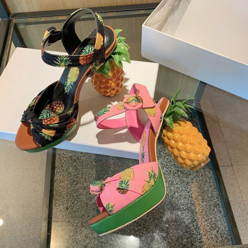 Pineapple Sandalias De Frutas New Design Luxury High Quality Pink Color 2025 Women Bandana Platform Sandals