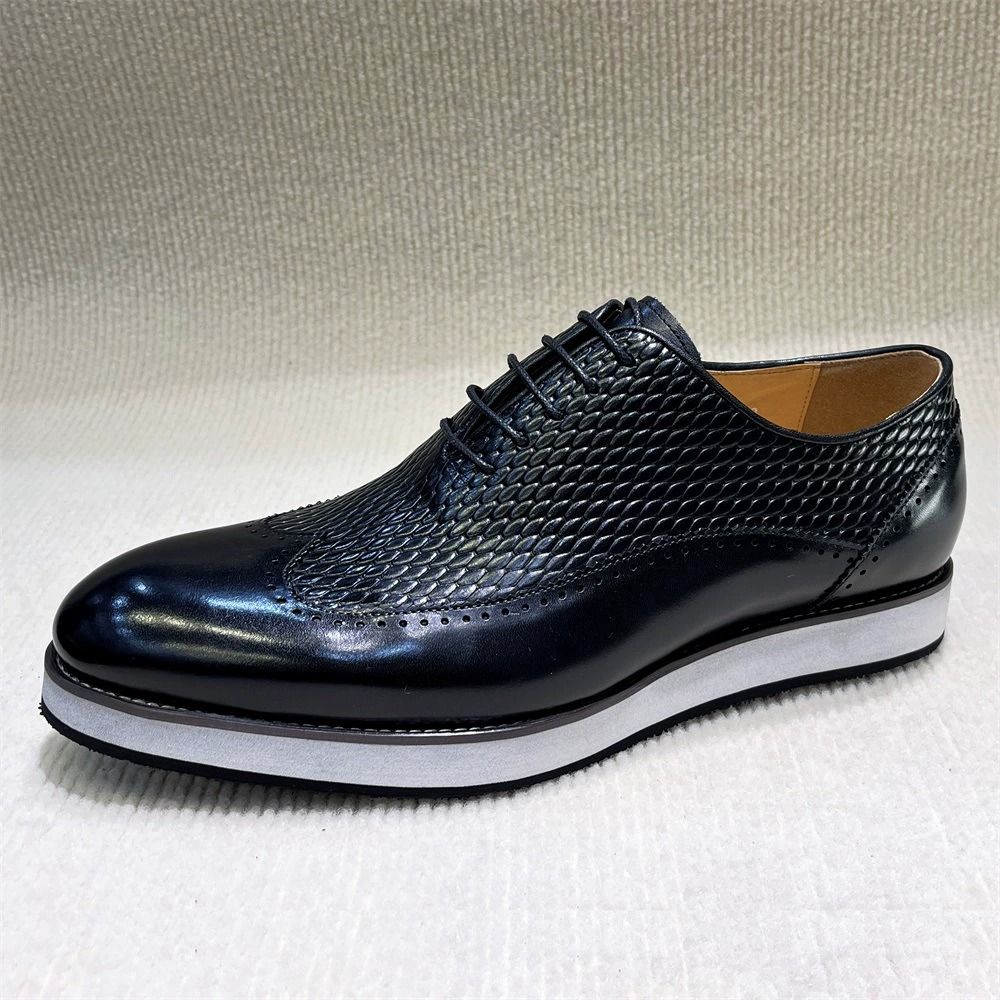 High Quality Custom Handmade Genuine Leather Men's Casual Business Shoes Pointed Oxford Lace-up Banquet Dress Shoes