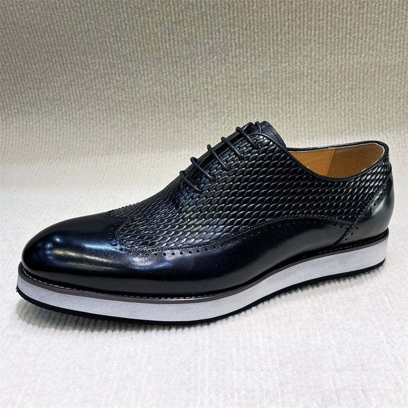 High Quality Custom Handmade Genuine Leather Men&#39;s Casual Business Shoes Pointed Oxford Lace-up Banquet Dress Shoes