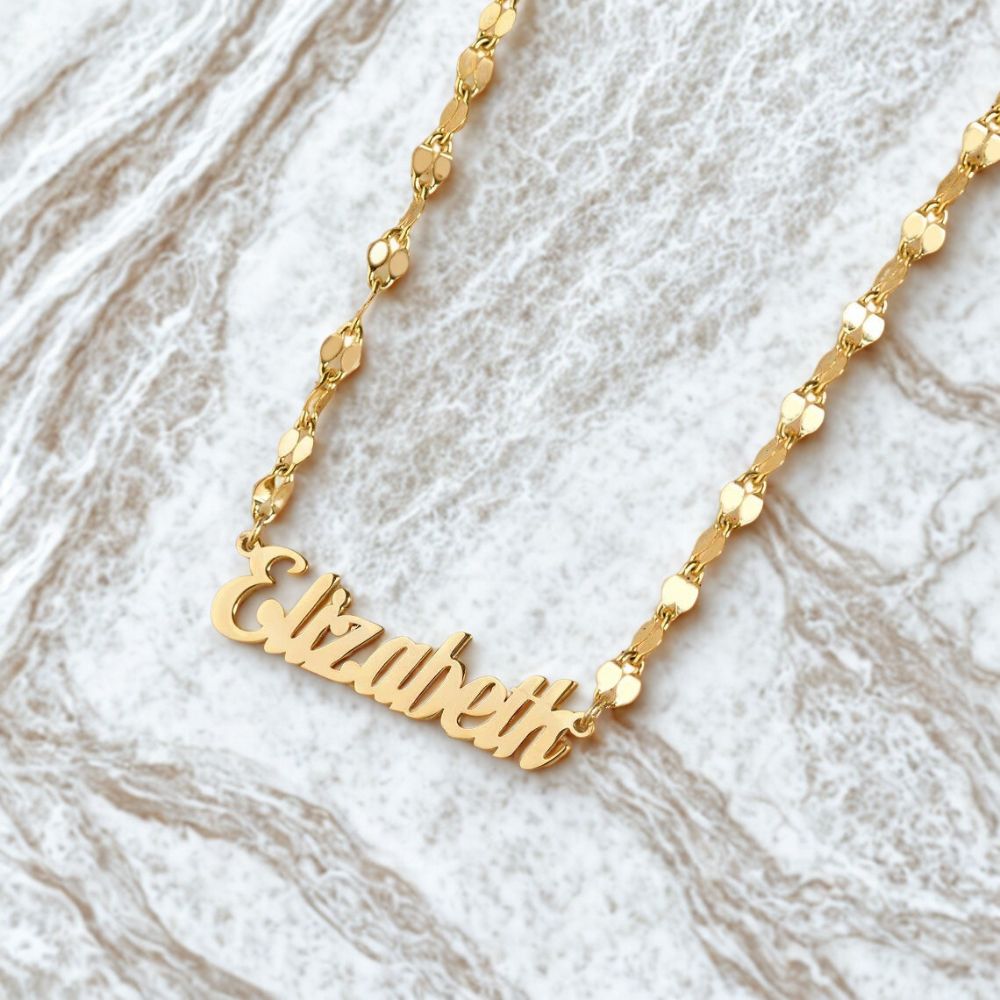 Personalised Gold Name Necklace with Lip chain Custom Name Necklace Handmade Jewelry Personalised Birthday Gift for Her Mom