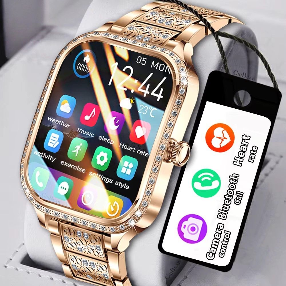 New Luxury Smart Watch Women 1.75" HD Display Heart Rate Sport Fitness IP68 Waterproof Bluetooth Call AI voice assistant Smartwatch For Lady Gift