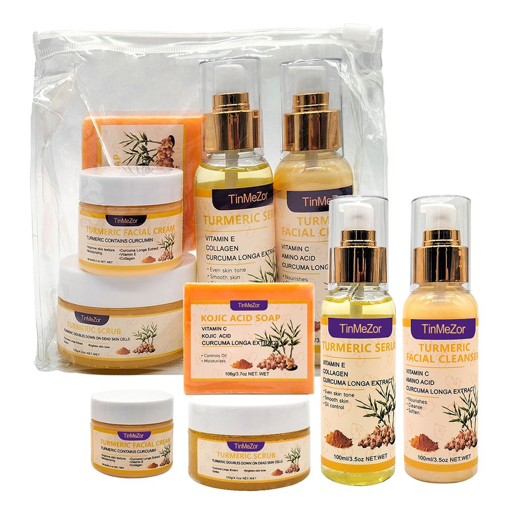 5 Packs Turmeric Face Care Set-Turmeric Serum,Turmeric Soap,Turmeric Facial Cream,Turmeric Facial Cleanser,Turmeric Body Scrub