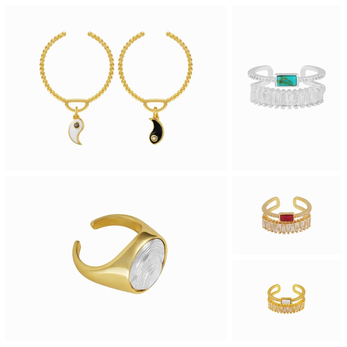 Elegant and Light Luxury Multi-layer Beaded Link Brass Ring Retro Style Ring for Women Fashion Jewelry