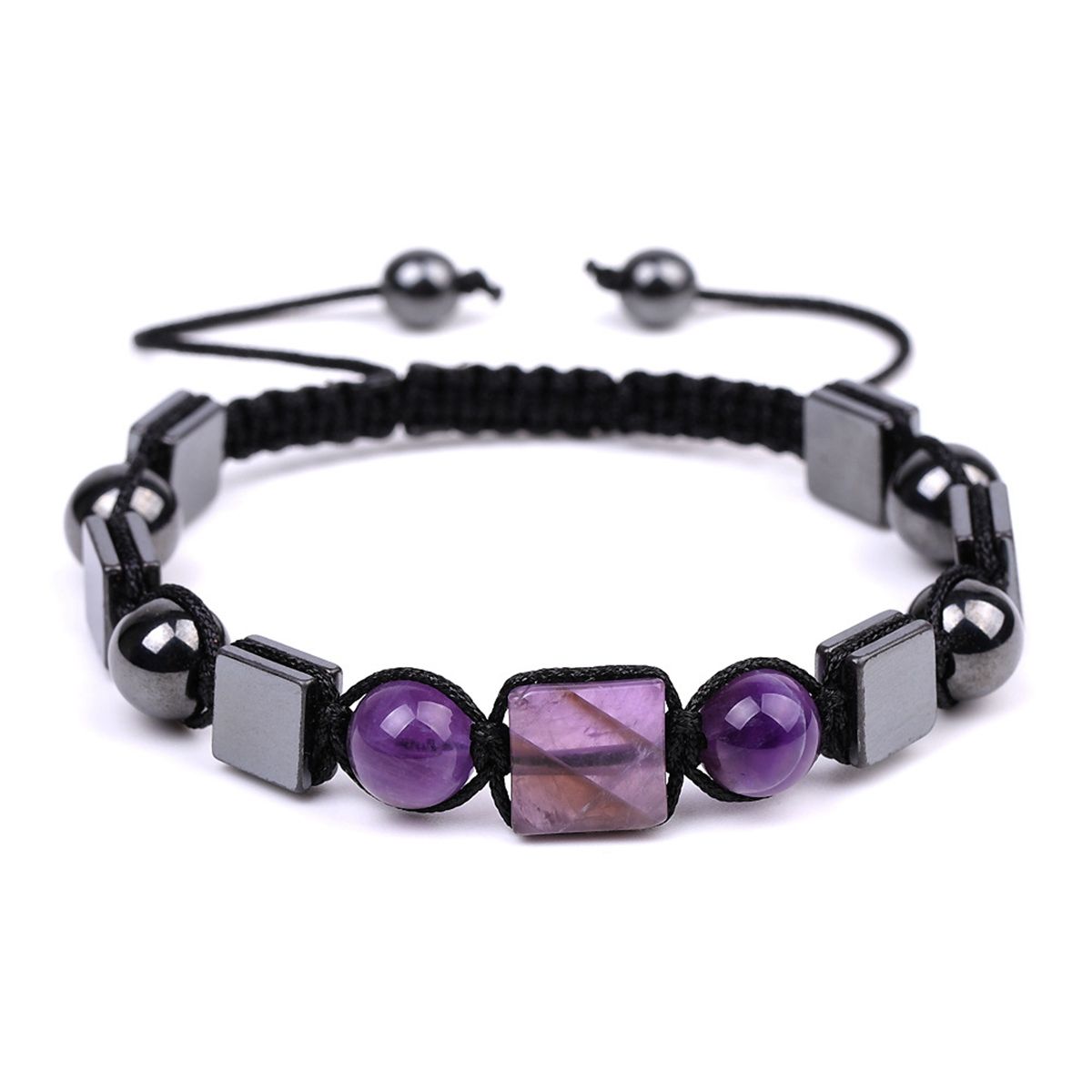 Fashion Handmade Natural Crystal Amethyst 8mm Beads Chakra Healing Yoga Woven Adjustable Bracelets for Women Men Girls