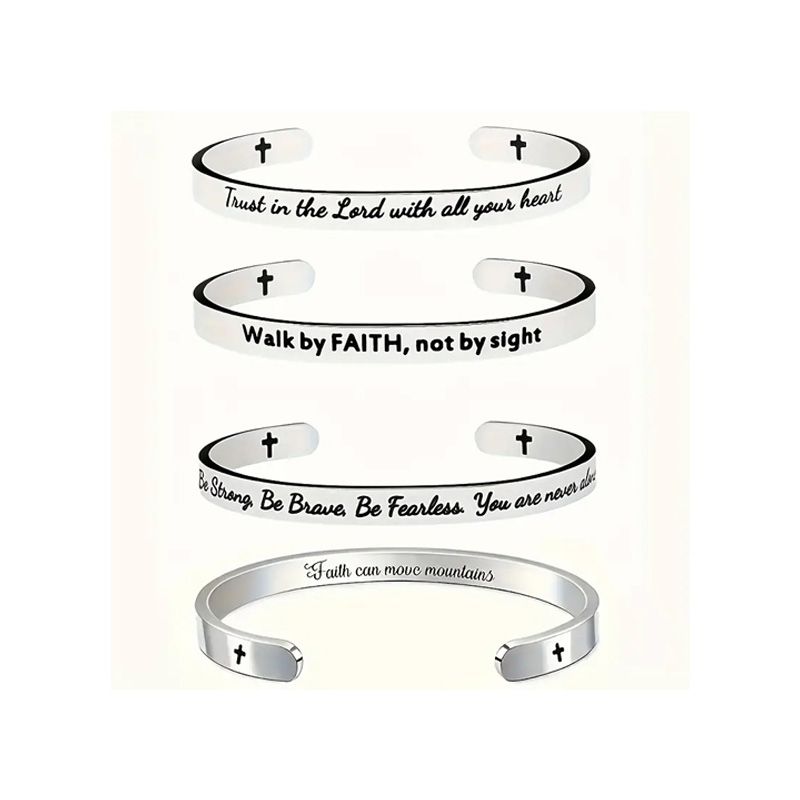 4PCS/SET Stainless Steel Faith Bible Verse Bracelet Religious Jewelry Adjustable Bracelets for Women