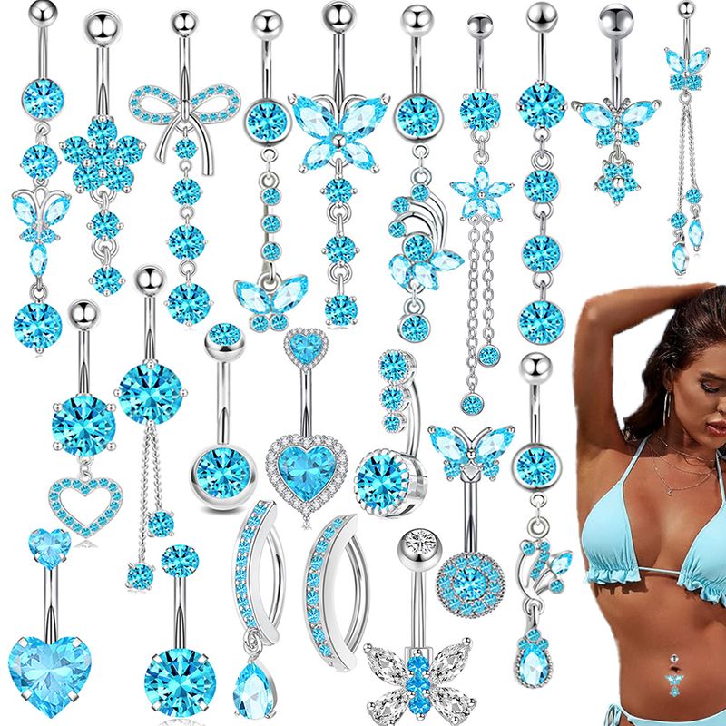 Belly Button Ring Dangle Stainless Steel Belly Rings 14G 1.6MM Belly Piercing Cute Navel Ring Piercing Jewelry Belly Ring for Wo