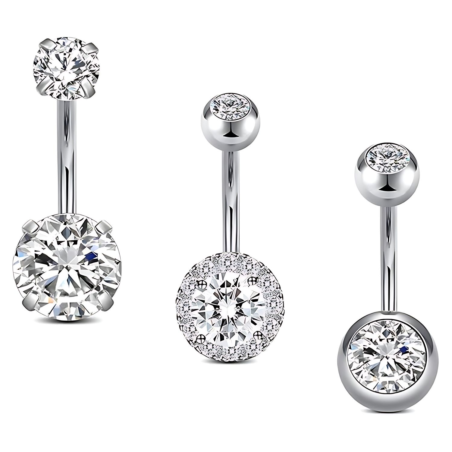 High Quality 3pcs/set Stainless Steel Hypoallergenic Belly Rings Shiny Zirconia Inlaid Women's Navel Piercing Cute for Weddings