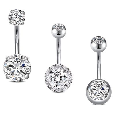 High Quality 3pcs/set Stainless Steel Hypoallergenic Belly Rings Shiny Zirconia Inlaid Women's Navel Piercing Cute for Weddings