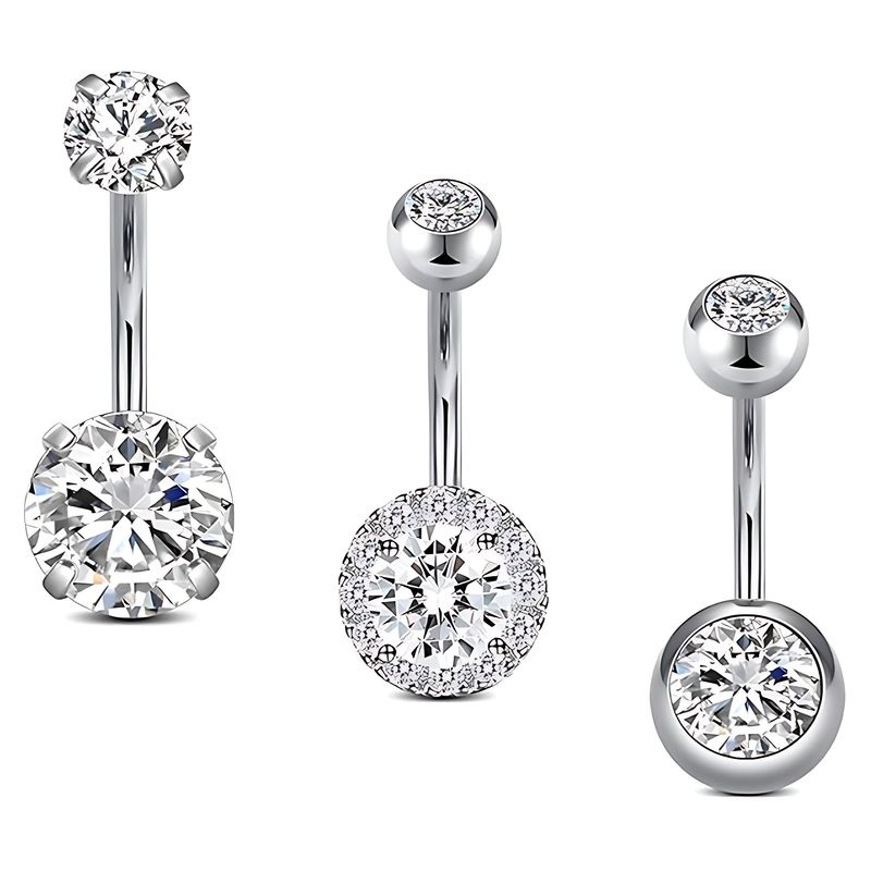 High Quality 3pcs/set Stainless Steel Hypoallergenic Belly Rings Shiny Zirconia Inlaid Women's Navel Piercing Cute for Weddings