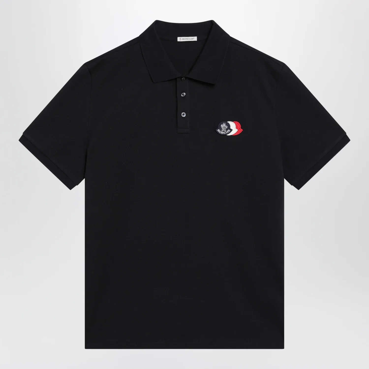Moncler Blue cotton polo shirt with triple crest logo patch