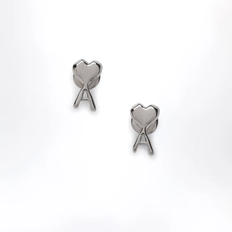 Ami Paris Ami de Coeur hammered brass earrings in silver