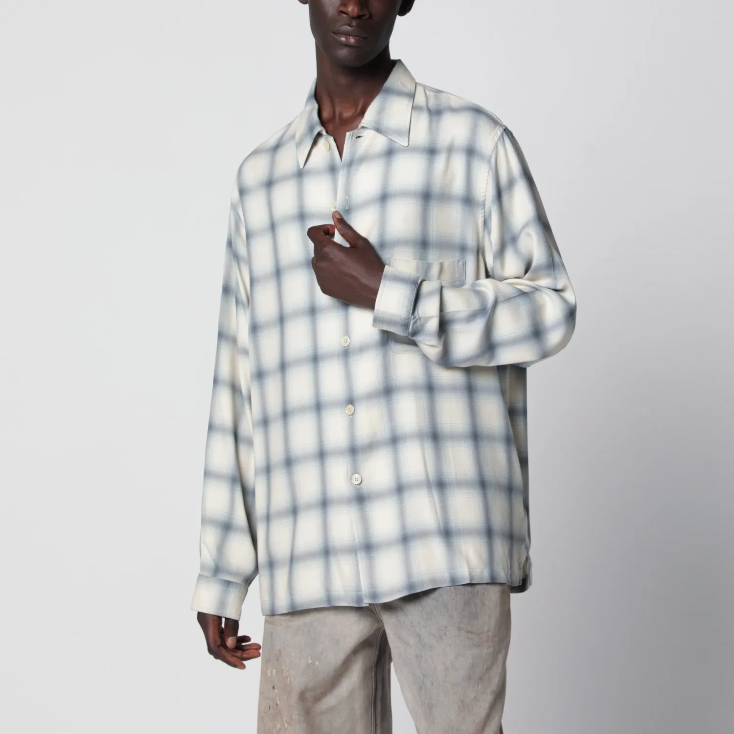 Our Legacy White shirt with check pattern in viscose