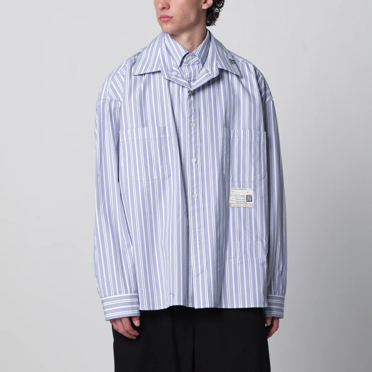 Maison MIHARA YASUHIRO Double-layer cotton shirt in light blue stripes