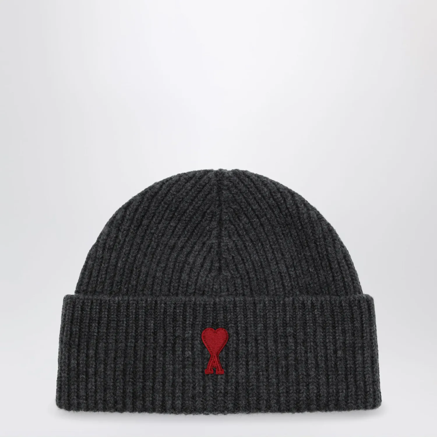Ami Paris Grey Ami de Coeur wool beanie