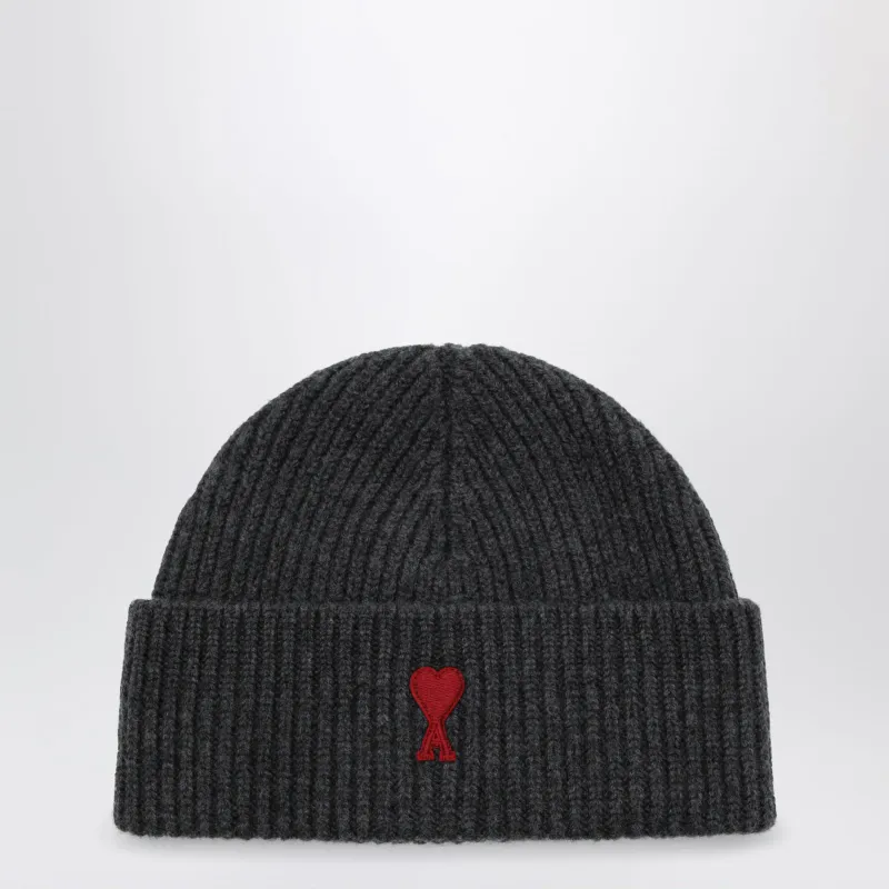 Ami Paris Grey Ami de Coeur wool beanie