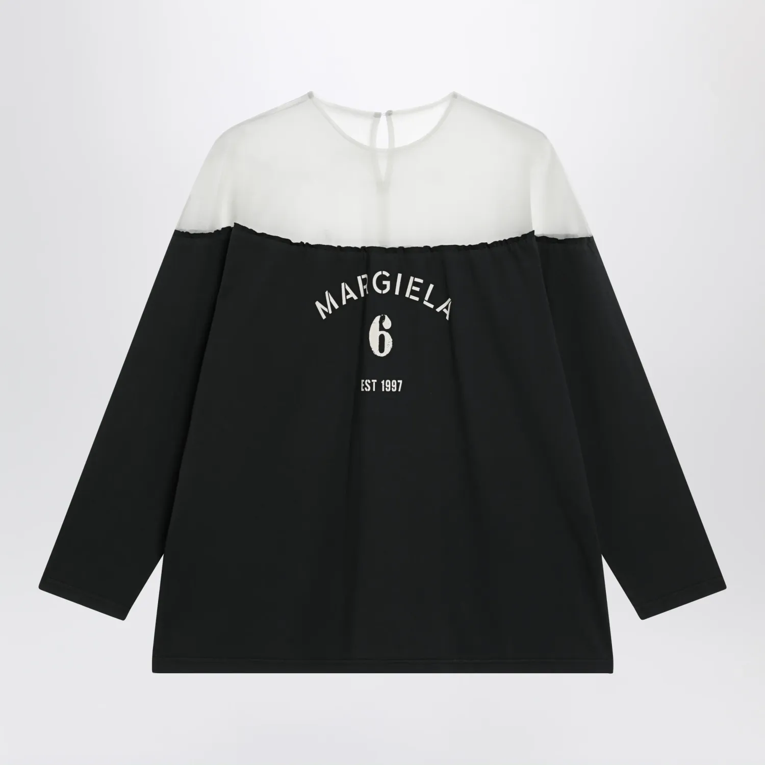 MM6 Maison Margiela Black top with logo print and sheer insert