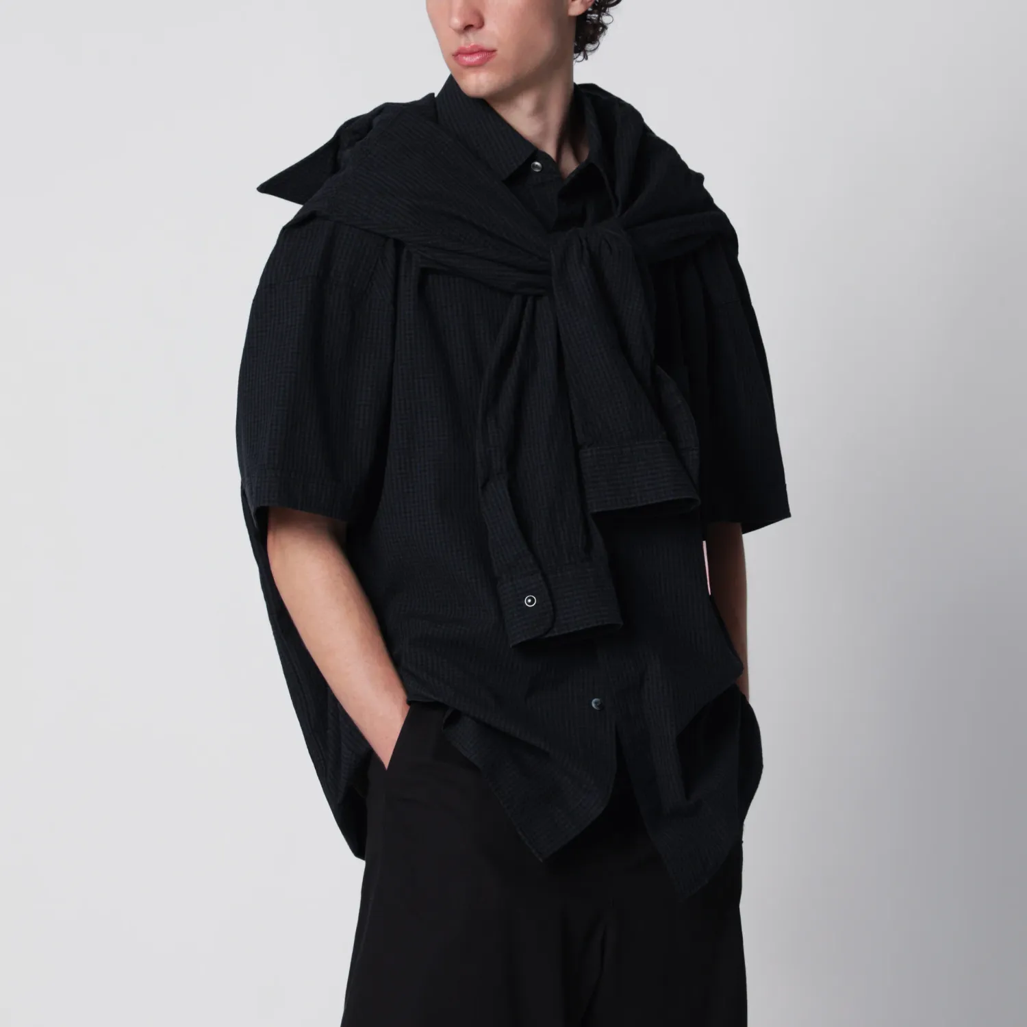 Maison MIHARA YASUHIRO Navy blue checked shirt with double sleeves