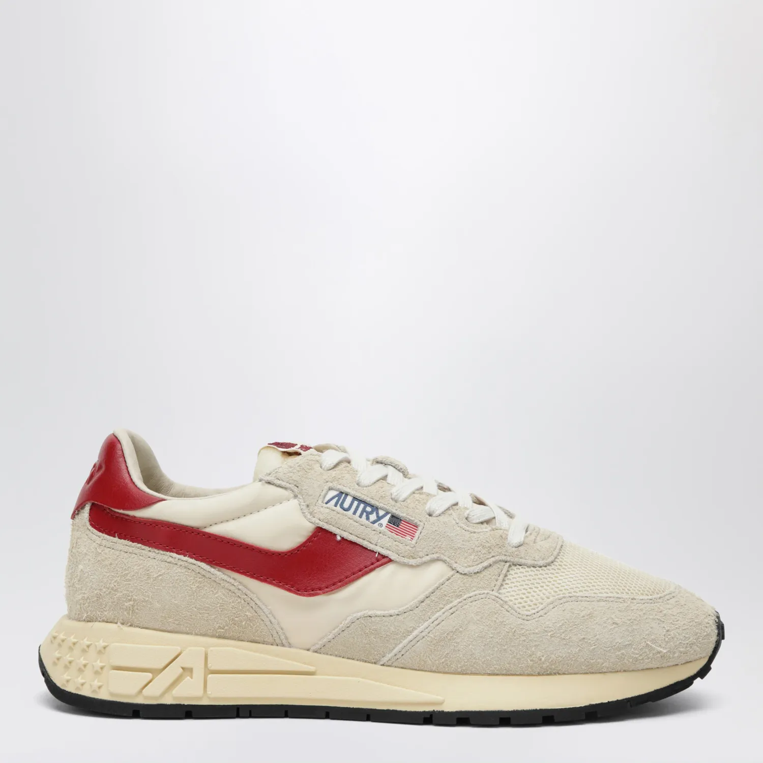AUTRY Reelwind Low sneakers in nylon and suede ecru/red