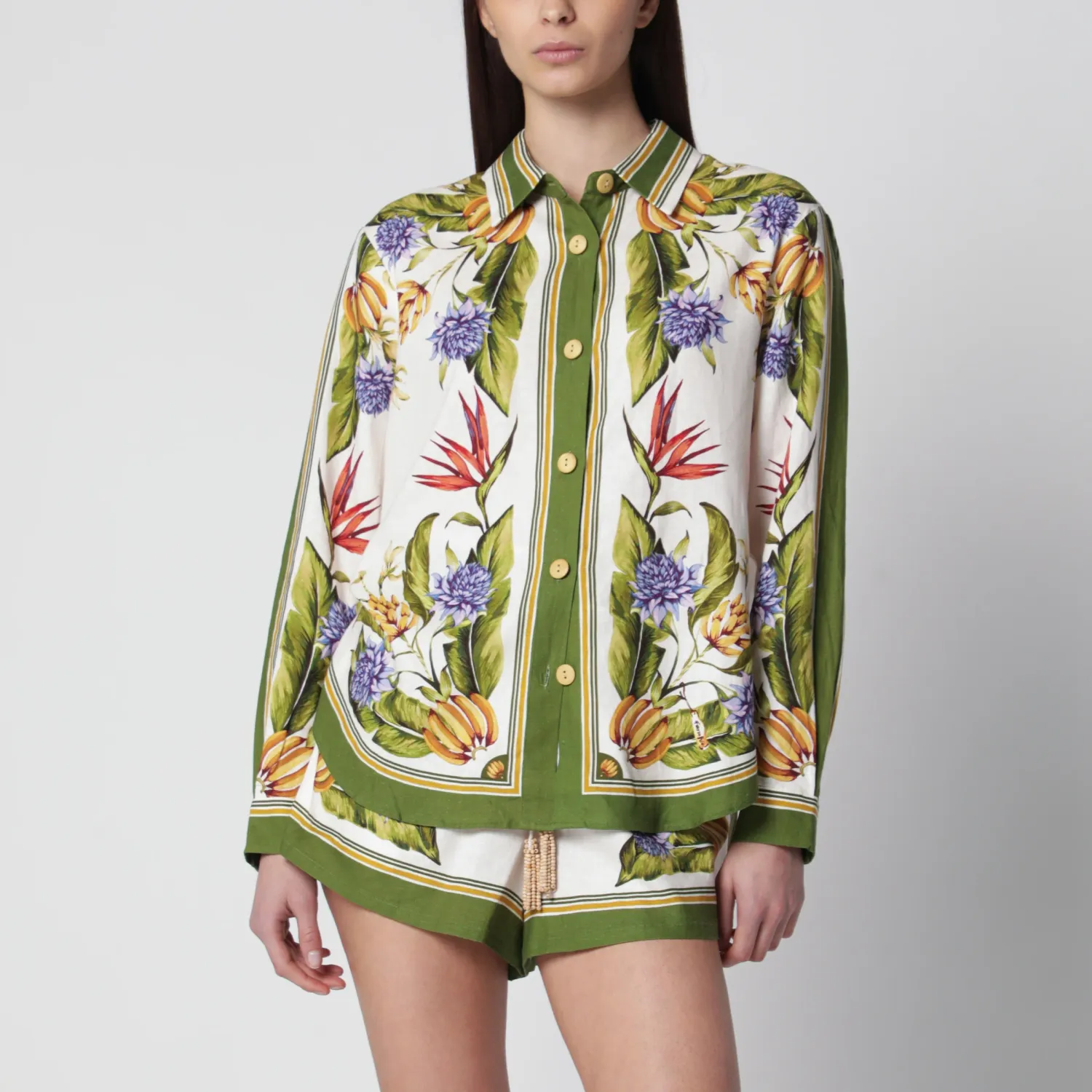 FARM Rio Sand Tropical Scarf linen-blend shirt