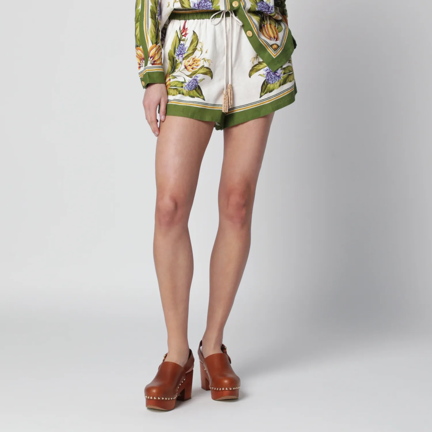 FARM Rio Sand Tropical Scarf linen-blend shorts