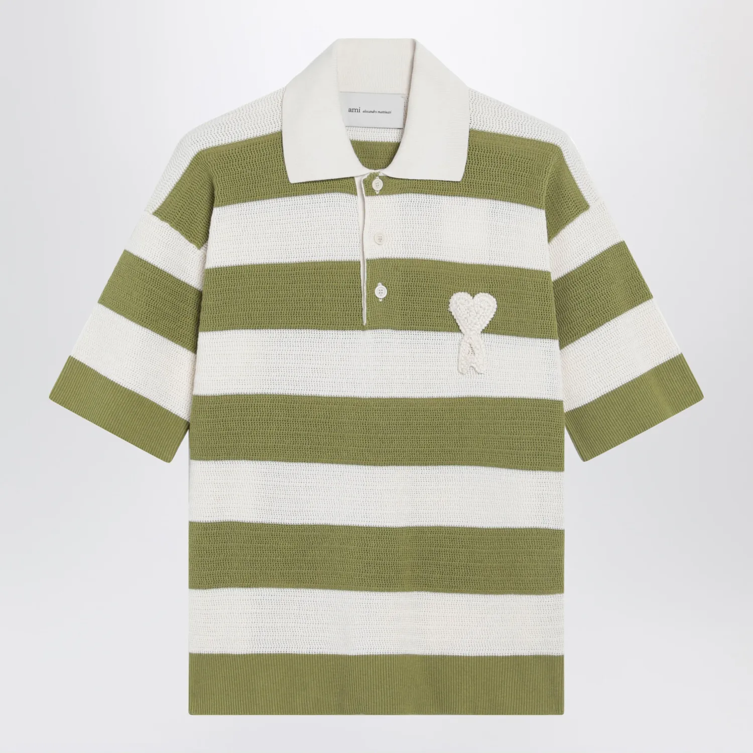 Ami Paris Ami de Coeur striped cotton knit polo shirt